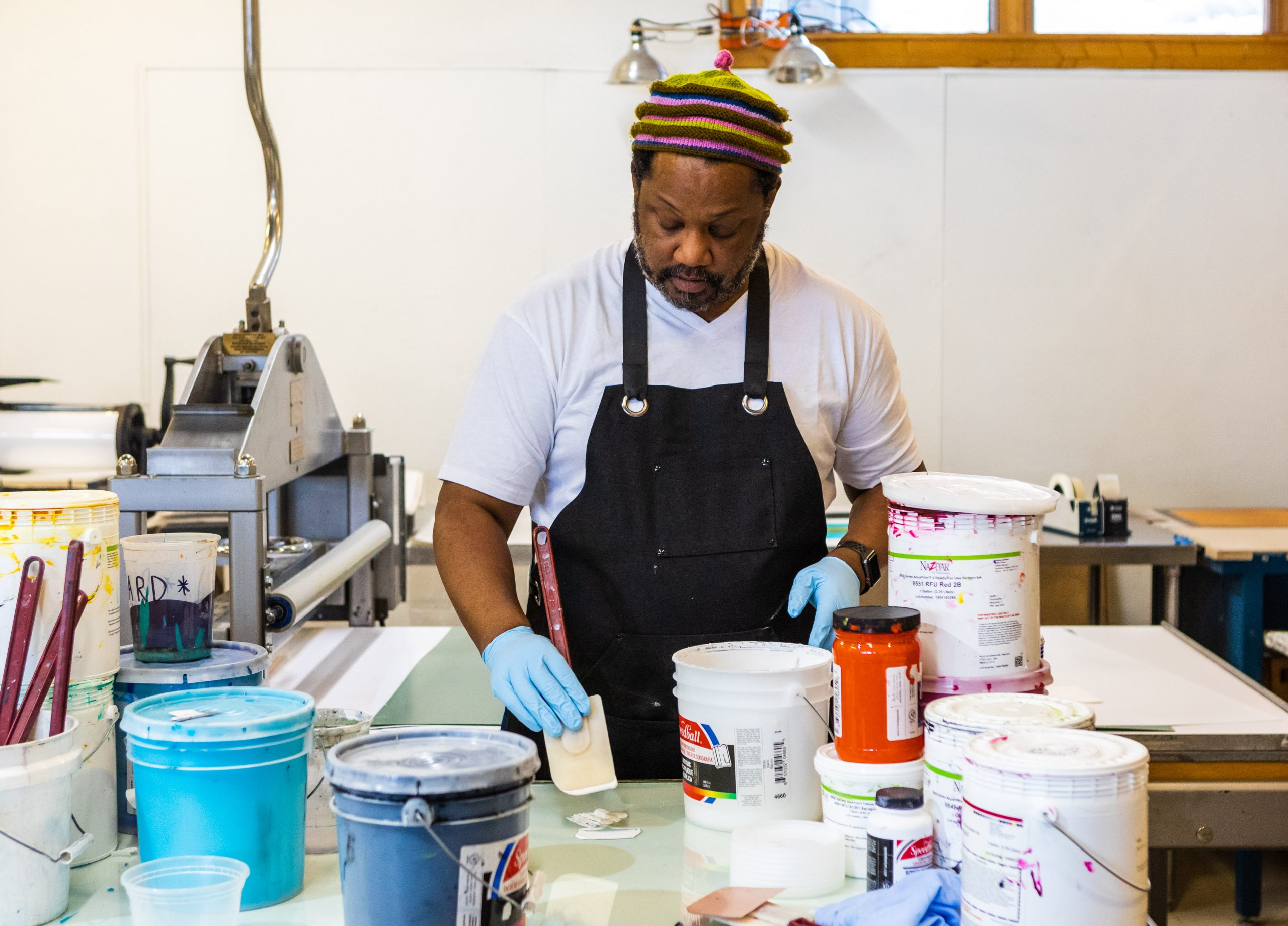 Steve Locke working in the print studio