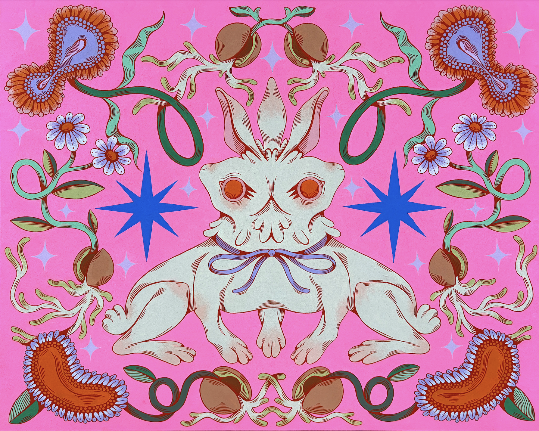 Lindsey Yeager, Mitosis (We Can Make it if We Try), 2025 Gouache and flashe on panel, 24