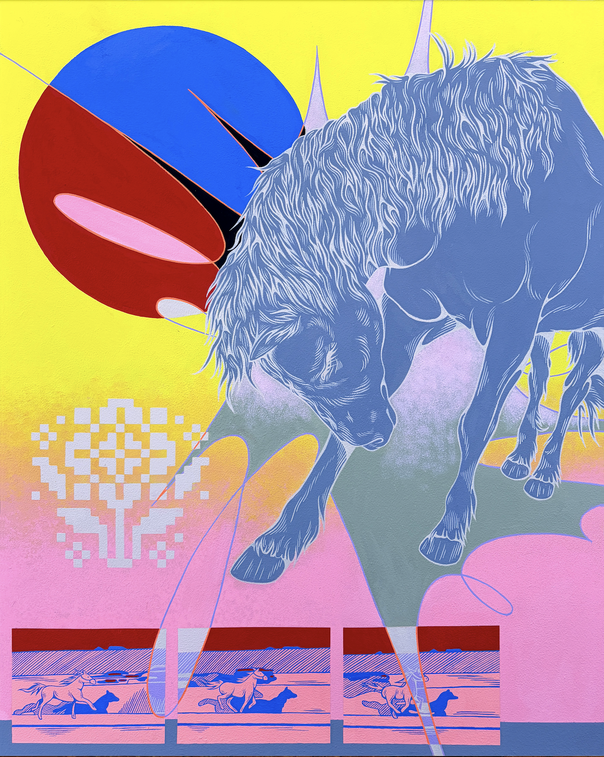 Lindsey Yeager, Felt Good to Be Out of the Rain (Anxious to Start the Race), 2025 Gouache and flash on panel, 24